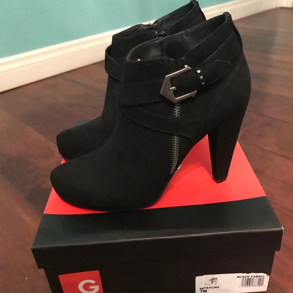 Black suede booties NEVER WORN! G by guess